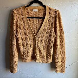 Aritzia Wilfred Splendor Cardigan Soft Apricot Peach Cottagecore Open Knit Sz S